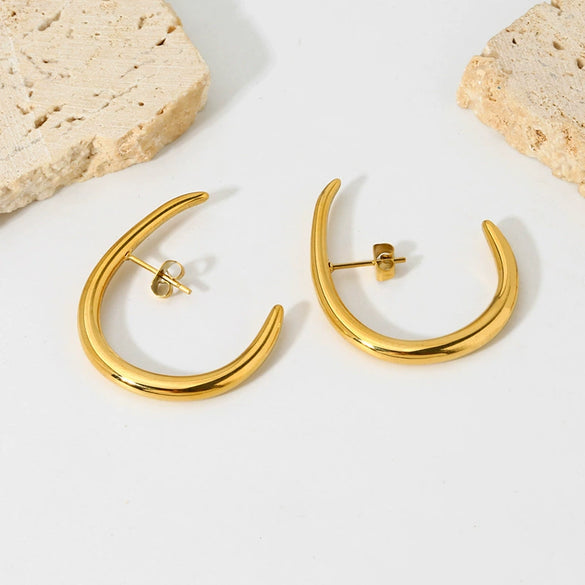 Wholesale Geometric Insushaped Curved Hook Goldplated Stainless Steel Earrings For Women