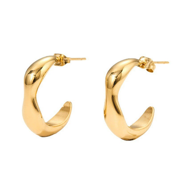 Wholesale Geometric Irregular C Ring Stainless Steel Earrings With Water Ripple Design And Electroplating For Women