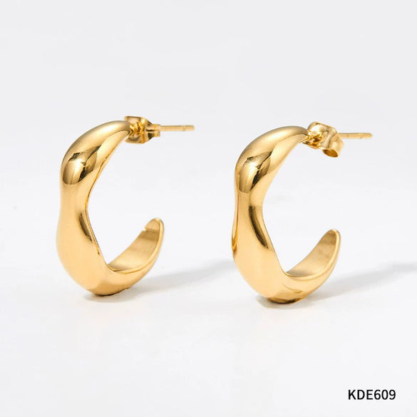 Wholesale Geometric Irregular C Ring Stainless Steel Earrings With Water Ripple Design And Electroplating For Women