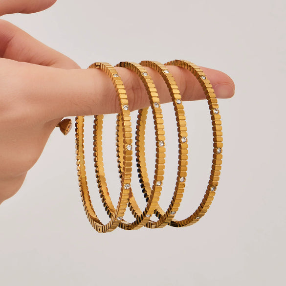 Wholesale Geometric Irregular Gear Plain Ring Bracelet With Micro Inlaid Zircon Clasp Stainless Steel 18K Gold Plated Jewelry