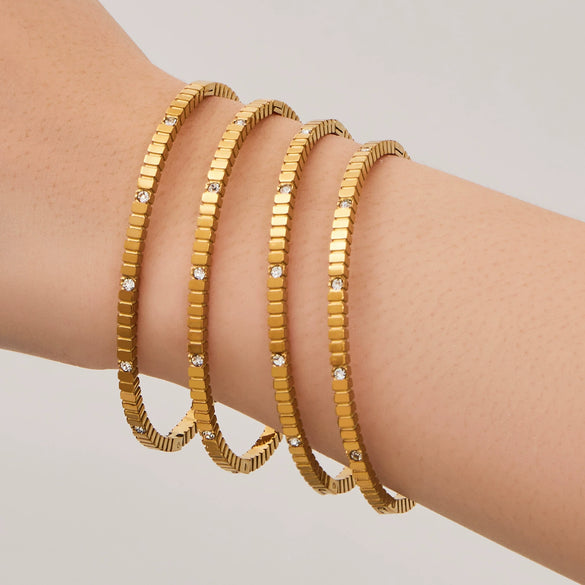 Wholesale Geometric Irregular Gear Plain Ring Bracelet With Micro Inlaid Zircon Clasp Stainless Steel 18K Gold Plated Jewelry
