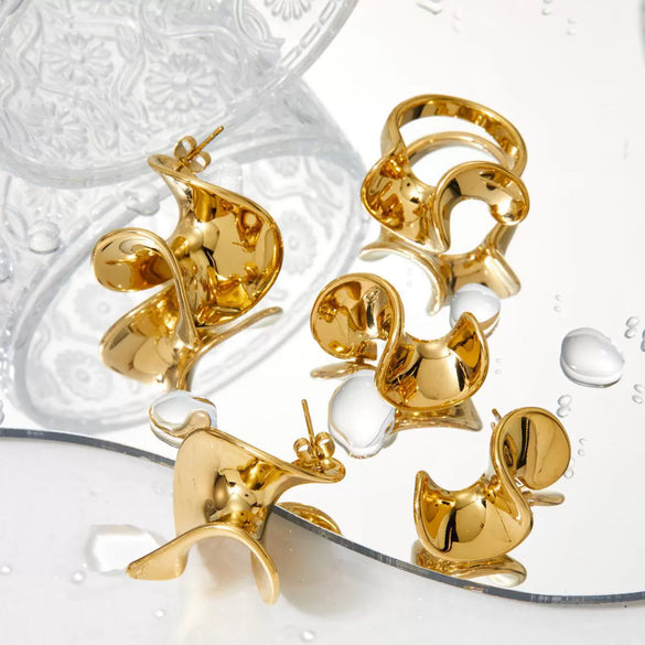 Wholesale Geometric Irregular Ring Earrings Set In Stainless Steel With Electroplating For Women Niche Design Fashionable