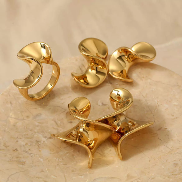 Wholesale Geometric Irregular Ring Earrings Set In Stainless Steel With Electroplating For Women Niche Design Fashionable