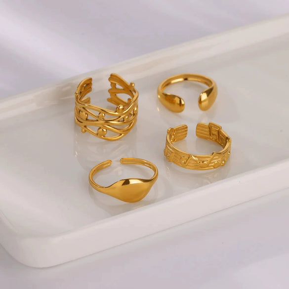 Wholesale Geometric Irregular Smooth Open Stainless Steel Ring With Electroplating In Cold Style