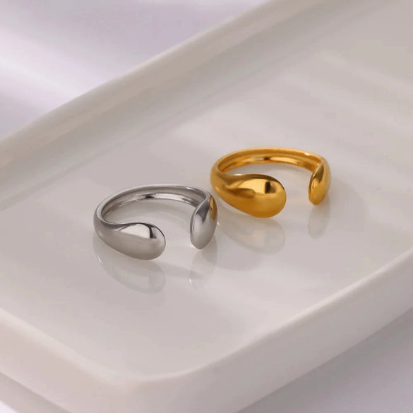 Wholesale Geometric Irregular Smooth Open Stainless Steel Ring With Electroplating In Cold Style