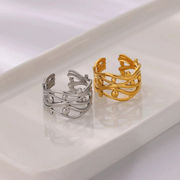 Wholesale Geometric Irregular Smooth Open Stainless Steel Ring With Electroplating In Cold Style
