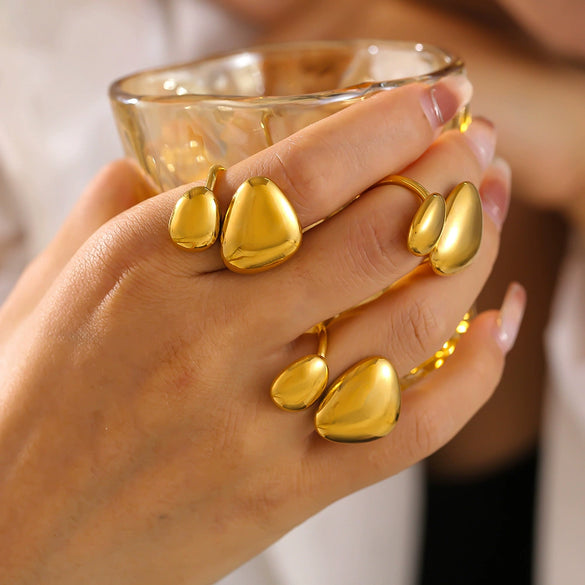 Wholesale Geometric Irregular Smooth Opening Ring In Stainless Steel With 18K Gold Plated Electroplating For Women