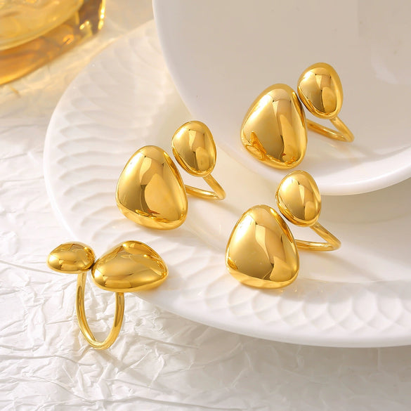 Wholesale Geometric Irregular Smooth Opening Ring In Stainless Steel With 18K Gold Plated Electroplating For Women