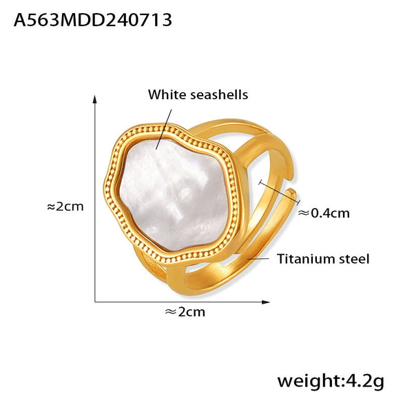 Wholesale Geometric Irregular White Seashells Ring Titanium Steel 18K Gold Plated For Women
