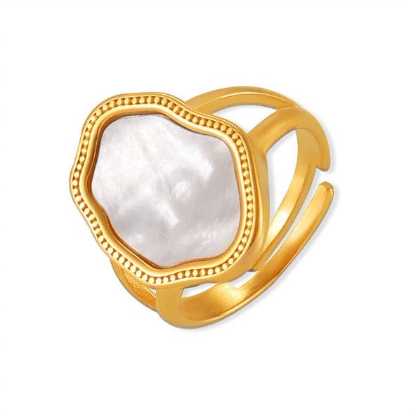 Wholesale Geometric Irregular White Seashells Ring Titanium Steel 18K Gold Plated For Women