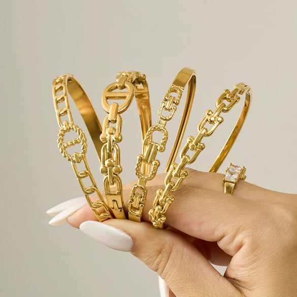 Wholesale Geometric 18K Gold Plated 316L Stainless Steel Horseshoe Buckle Bracelet For Women