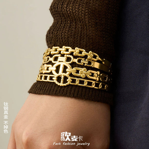 Wholesale Geometric 18K Gold Plated 316L Stainless Steel Horseshoe Buckle Bracelet For Women