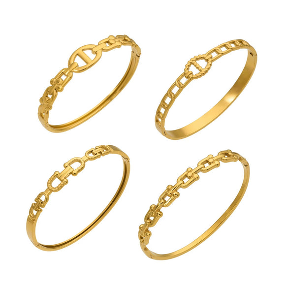Wholesale Geometric 18K Gold Plated 316L Stainless Steel Horseshoe Buckle Bracelet For Women