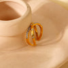 Wholesale Geometric 18K Gold Plated Stainless Steel Cross Inlaid White Diamond Open Ring For Women