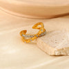 Wholesale Geometric 18K Gold Plated Stainless Steel Cross Inlaid White Diamond Open Ring For Women