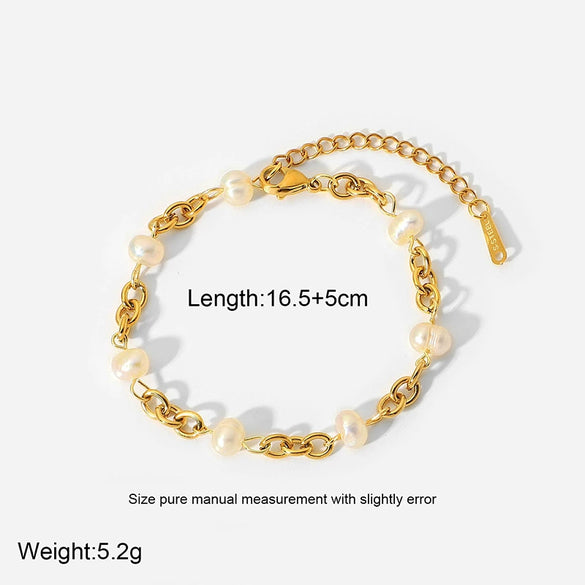 Wholesale Geometric 18K Gold Plated Stainless Steel Freshwater Pearl Bracelet For Women