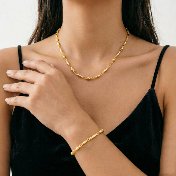 Wholesale Geometric 18K Gold Real Gold Plated In The Furnace Light Luxury Style Bracelet And Clavicle Necklace For Women