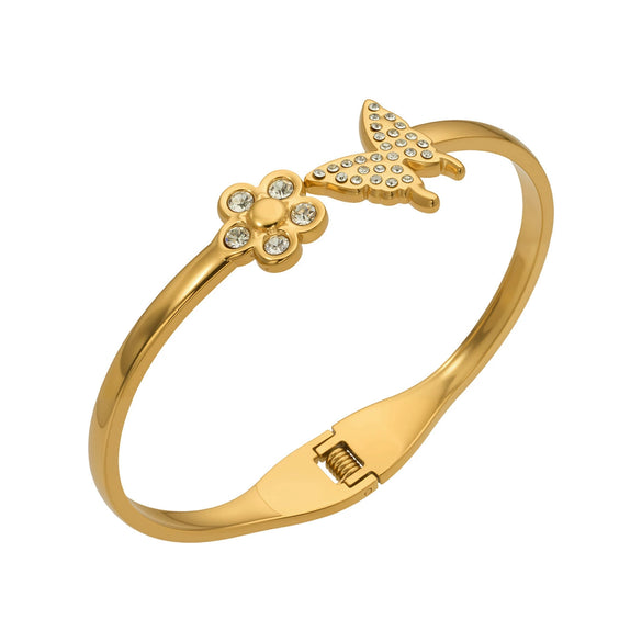 Wholesale Geometric 18K Goldplated Stainless Steel Zircon Inlaid Butterfly Flower Bracelet Jewelry