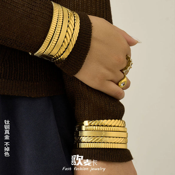 Wholesale Geometric 18K Goldplated Twisted 316L Stainless Steel Bracelet Jewelry Accessories