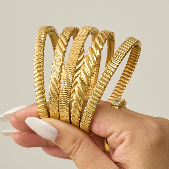 Wholesale Geometric 18K Goldplated Twisted 316L Stainless Steel Bracelet Jewelry Accessories