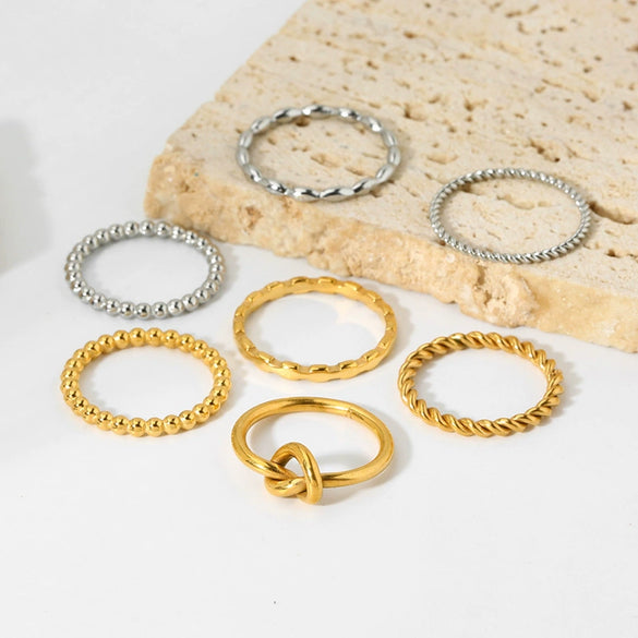 Wholesale Geometric Knot Beads Stainless Steel Goldplated Plain Ring Women's Jewelry Accessories