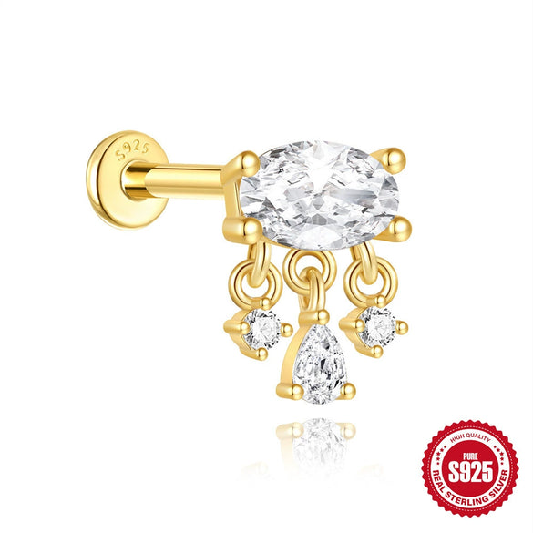 Wholesale Geometric Koi Animal Flat Head Threaded Piercing Ear Jewelry S925 Sterling Silver Environmentally Friendly Electroplated Unisex