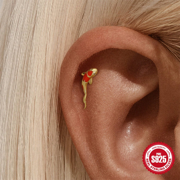 Wholesale Geometric Koi Animal Flat Head Threaded Piercing Ear Jewelry S925 Sterling Silver Environmentally Friendly Electroplated Unisex