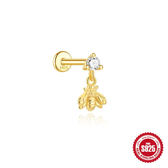 Wholesale Geometric Koi Animal Flat Head Threaded Piercing Ear Jewelry S925 Sterling Silver Environmentally Friendly Electroplated Unisex