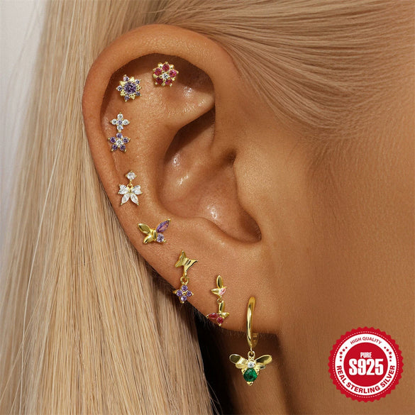 Wholesale Geometric Koi Animal Flat Head Threaded Piercing Ear Jewelry S925 Sterling Silver Environmentally Friendly Electroplated Unisex