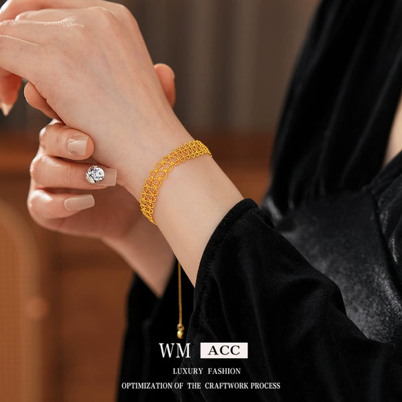 Wholesale Geometric Lace Hollow Bracelet Copper Plastic Real Gold Electroplated For Women