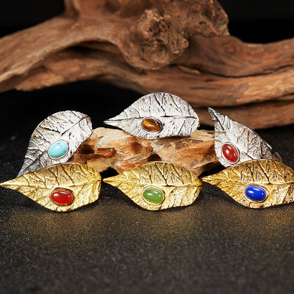 Wholesale Geometric Leaf Design S925 Sterling Silver Ring Set With Gems Unisex