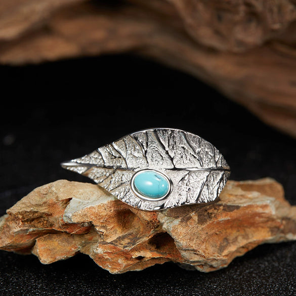 Wholesale Geometric Leaf Design S925 Sterling Silver Ring Set With Gems Unisex
