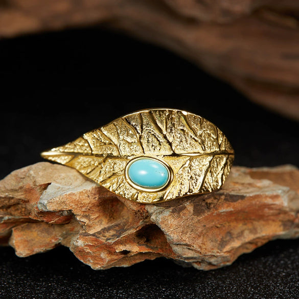 Wholesale Geometric Leaf Design S925 Sterling Silver Ring Set With Gems Unisex