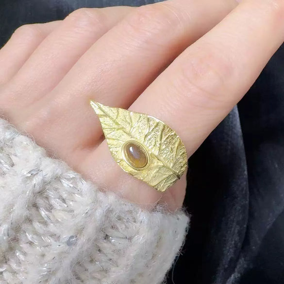 Wholesale Geometric Leaf Design S925 Sterling Silver Ring Set With Gems Unisex