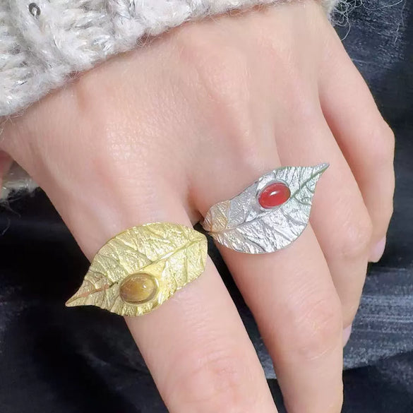 Wholesale Geometric Leaf Design S925 Sterling Silver Ring Set With Gems Unisex
