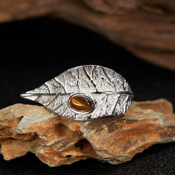 Wholesale Geometric Leaf Design S925 Sterling Silver Ring Set With Gems Unisex