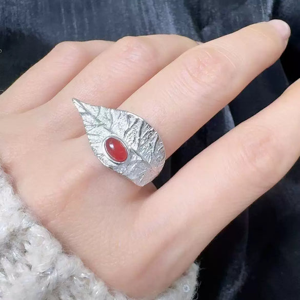 Wholesale Geometric Leaf Design S925 Sterling Silver Ring Set With Gems Unisex