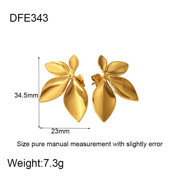 Wholesale Geometric Leaf Stainless Steel 18K Gold Plated Earrings For Women