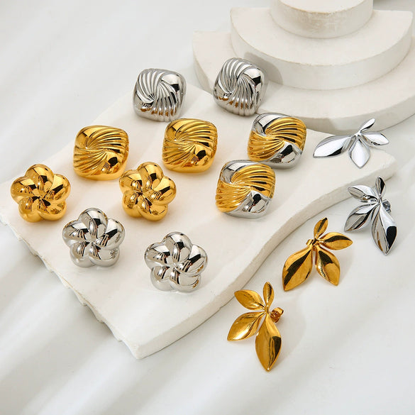 Wholesale Geometric Leaf Stainless Steel 18K Gold Plated Earrings For Women