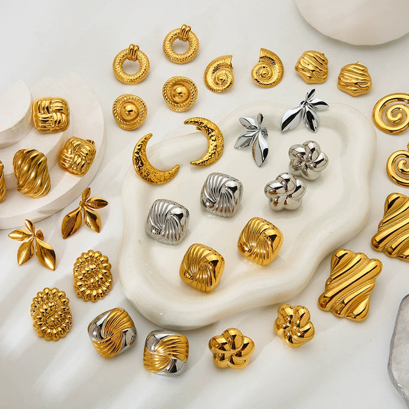 Wholesale Geometric Leaf Stainless Steel 18K Gold Plated Earrings For Women