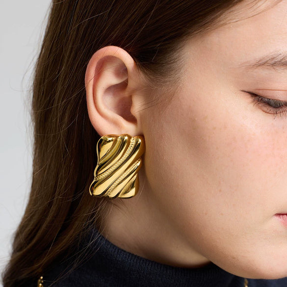 Wholesale Geometric Leaf Stainless Steel 18K Gold Plated Earrings For Women