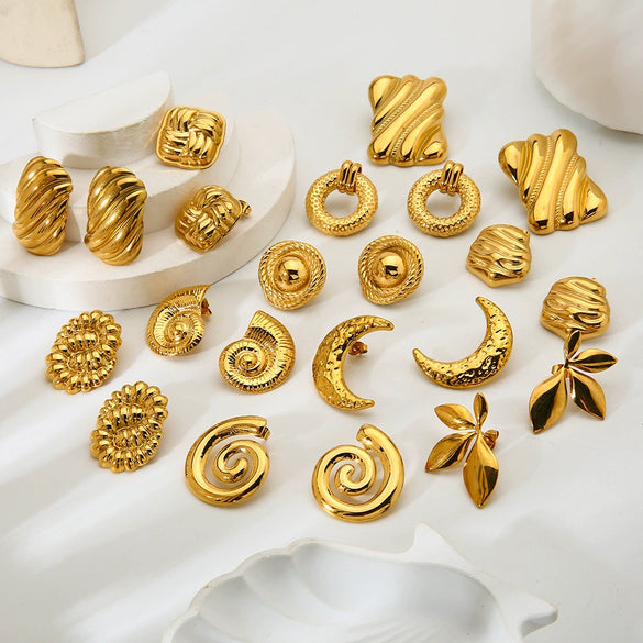 Wholesale Geometric Leaf Stainless Steel 18K Gold Plated Earrings For Women