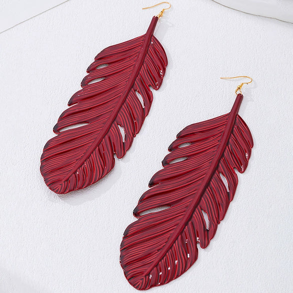 Wholesale Geometric Leaf Texture Electroplated Alloy And Stainless Steel Earrings For Women