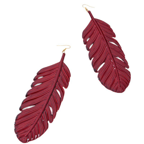 Wholesale Geometric Leaf Texture Electroplated Alloy And Stainless Steel Earrings For Women