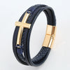 Wholesale Geometric Leather Bracelets With Alloy Cross Accessories Handwoven Electroplated Men's Bracelets