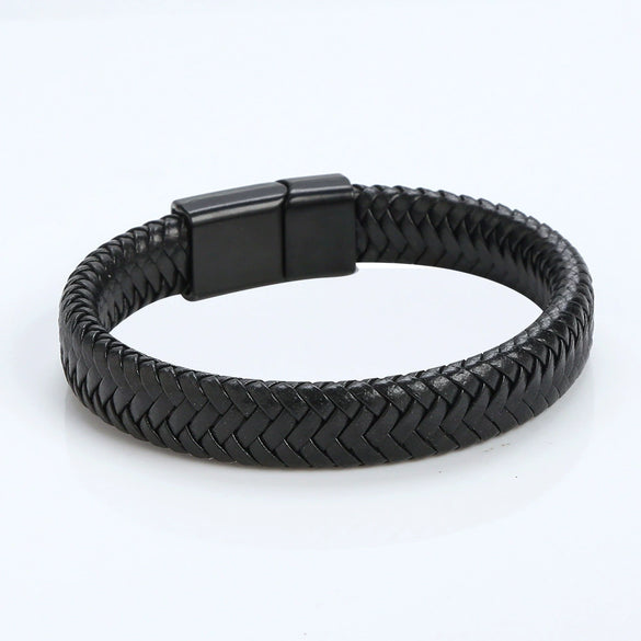 Wholesale Geometric Leather Men's Bracelets With Alloy Magnet Buckles Handwoven And Electroplated In U Shape