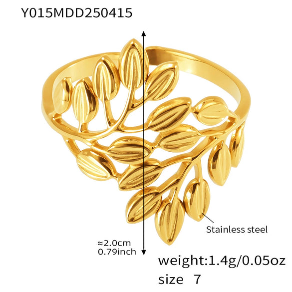 Wholesale Geometric Leaves Love Open Hand Decoration Fashion Ring In Stainless Steel With Electroplating For Women