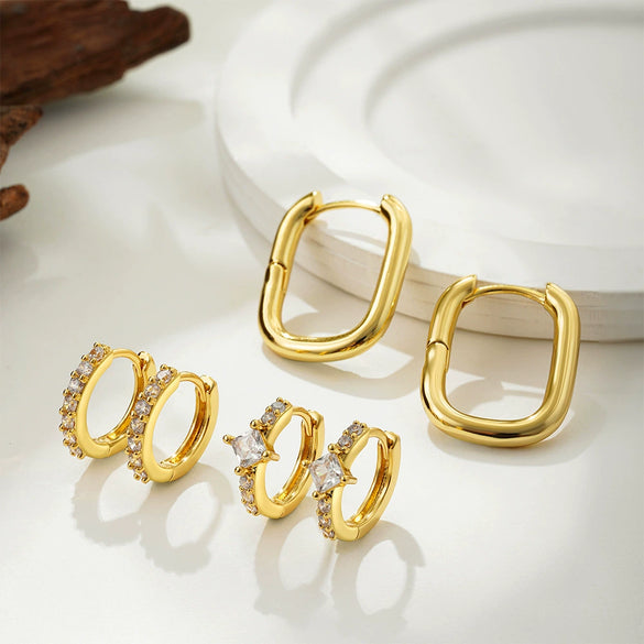 Wholesale Geometric Light Luxury Style Copper Plated Diamond Earrings