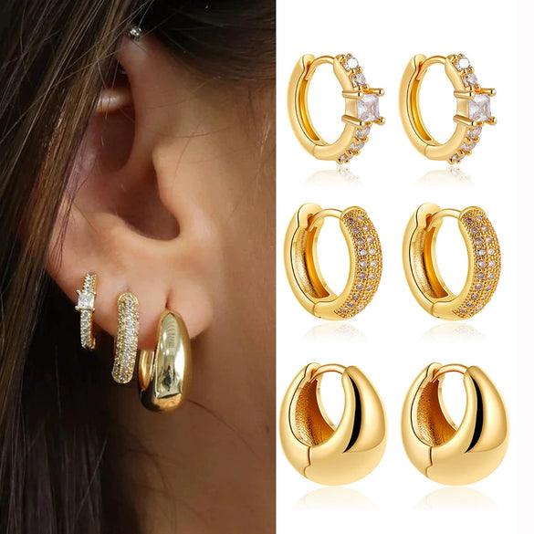 Wholesale Geometric Light Luxury Style Copper Plated Diamond Earrings
