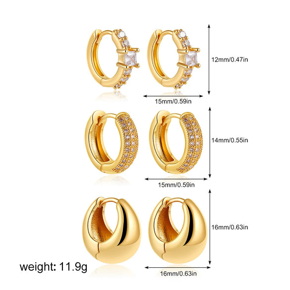 Wholesale Geometric Light Luxury Style Copper Plated Diamond Earrings